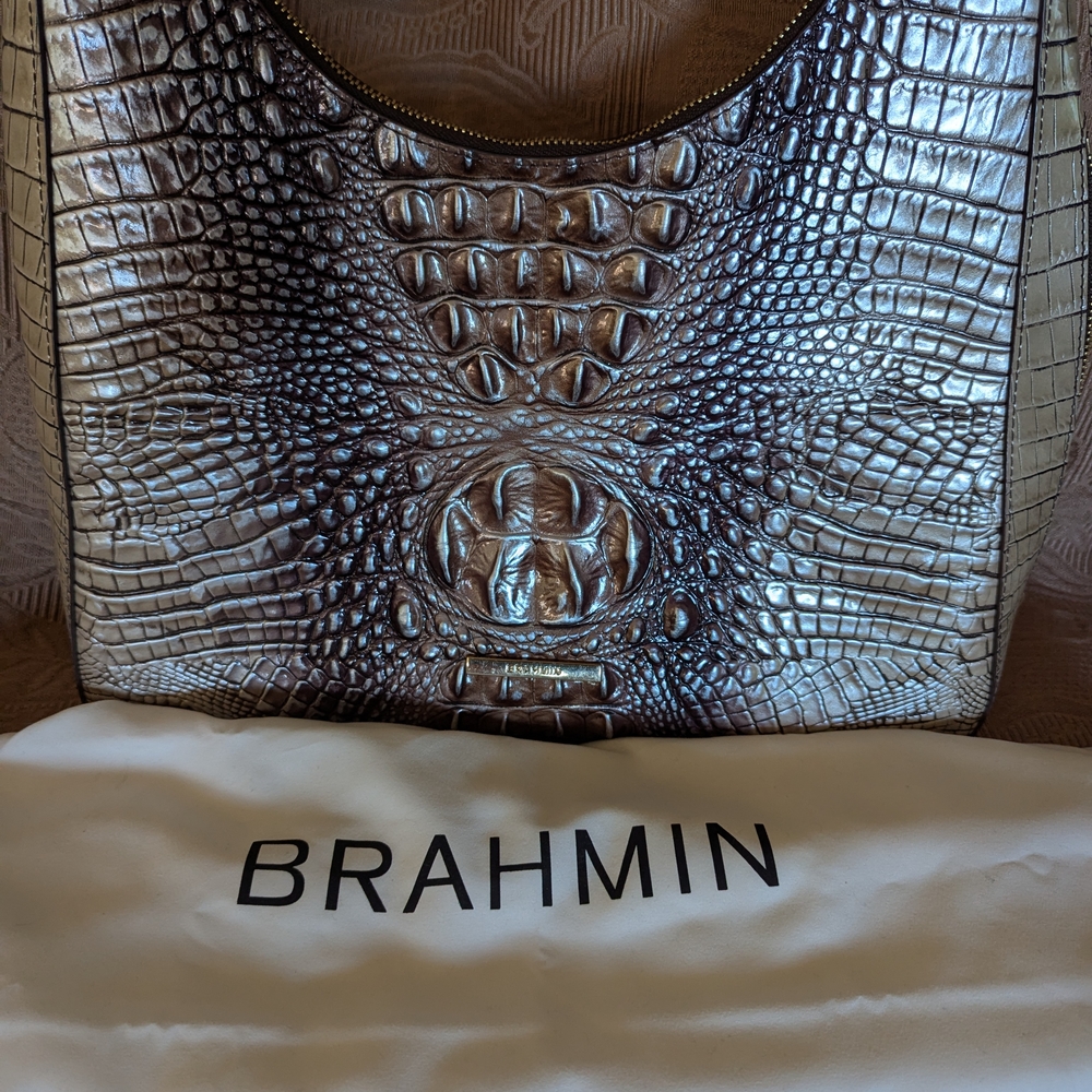 Brahmin Silver Crocodile Embossed Bag
